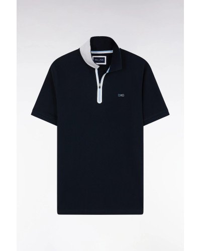 Polo zippé à manches courtes en coton stretch marine Eden Park